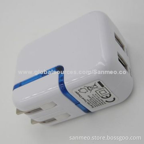 2.1A dual USB wall charger for iPhone 5/5G/4S/4GS/3GS/iPad, high-speed charging intelligenceNew